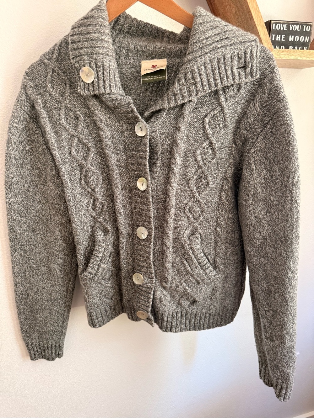 Wool Cable Knit Cardigan - Gray